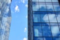 Facade texture of a glass mirrored office building. Fragment of the facade.