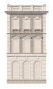 Facade of a three-story classic house with false windows. 3D rendering