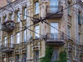 Facade of a time-worn old building in the center of the capital of Ukaine Royalty Free Stock Photo