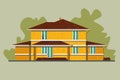 The facade of a two-storey brick house. Side View. Flat style vector illustration