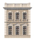 Facade of a two-story classic house with windows. 3D rendering
