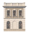 Facade of a two-story classic house with windows. 3D rendering