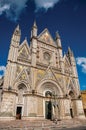 Facade view of the opulent and monumental Orvieto Cathedral .