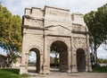 Facade view of the Triumphal Arch Arc de Triomphe monument in Orange, France Royalty Free Stock Photo