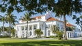 Facade of white colonial mansion in Florida