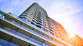 Facade, windows and balconies. Modern apartment building. Royalty Free Stock Photo