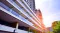 Facade, windows and balconies. Modern apartment building. Royalty Free Stock Photo