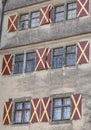 Facade with windows and shutters in Harburg castle in Bavaria,