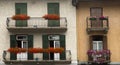 Facades with flowers, Cortina dAmpezzo, Italy Royalty Free Stock Photo