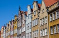 Facades of historic houses in Swietego Ducha street of Gdansk Royalty Free Stock Photo