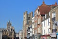 Facades on King`s parade with Gonville and Caius College University left side and Great St Mary`s Church right side