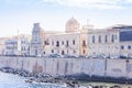 Facades of old buildings on seafront of Ortygia Ortigia Island, Syracuse, Sicily, Italy, traditional architecture Royalty Free Stock Photo