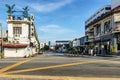 Facades of the old colonial houses in the town of Georgetown in Royalty Free Stock Photo