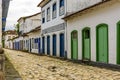 Facades of old colonial-style houses on the streets of the historic city of Paraty