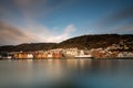 The facades of the old houses in the historical town quarter Bryggen in the city of Bergen, Norway on a sunny day Royalty Free Stock Photo