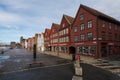 The facades of the old houses in the historical town quarter Bryggen in the city of Bergen, Norway on a sunny day Royalty Free Stock Photo