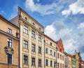 Facades of old tenement houses in Torun old town, Poland