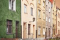 Facades of old tenement houses in Torun old town, Poland