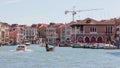 Facades of residential buildings overlooking Grand Canal in Venice, Italy.