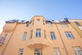 Facades and roofs of ancient buildings of the 19th century in the Ulyanin area, Helsinki, Finland Royalty Free Stock Photo