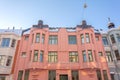 Facades and roofs of ancient buildings of the 19th century in the Ulyanin area, Helsinki, Finland Royalty Free Stock Photo