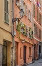 Traditional mediterranean houses with flower pots in the Old Town Nice, France Royalty Free Stock Photo