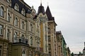 Facades of urban modern houses on a city street Royalty Free Stock Photo