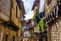 Facades and windows of the traditional architecture of the mountain villages in La Alberca, Spain.