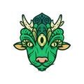 green three eye goat lamb monster mythology beast face design