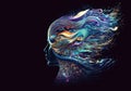 Face with abstract physic waves. Mental and mind health, generative ai Royalty Free Stock Photo