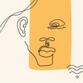 Face with abstract shapes, lines, wave in line art style are isolated.