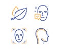 Face accepted, Face detection and Mint leaves icons set. Head sign. Vector