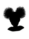 Little black african american girl head with curly pony tail puffs cricut vector silhouette illustration. Royalty Free Stock Photo