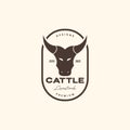 face angry cow horned livestock cattle farm badge simple vintage logo design vector icon illustration