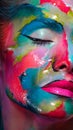 Face art and body art. Creative makeup with colorful patterns on the face. Modern makeup art, bold style,