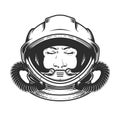 Face of astronaut in space helmet, portrait of spaceman in spacesuit with closed eyes, dreaming cosmonaut, spaceship pilot