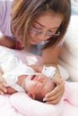 Face of baby infant and mother Royalty Free Stock Photo