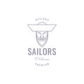 Face bearded old man sailor logo design