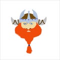 Face of bearded viking wearing horned helmet. Vector illustration