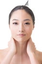 Face of beautiful Asian woman before and after retouch Royalty Free Stock Photo