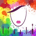 Face of beautiful girl. Fashion icon. Makeup artist. Logo template. Woman face. Make up elements