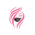 Face of a beautiful girl in a protective mask - color logo. medical face mask - flat illustration. beauty industry - quarantine.