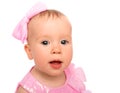 Face of a beautiful little baby girl with a pink bow isolated Royalty Free Stock Photo