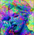 Face of beautiful woman in colorful 3d render.