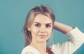 Face of a beautiful young girl with a clean fresh face close up. Royalty Free Stock Photo