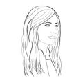 Face of beautiful young woman, hand draw, vector illustration