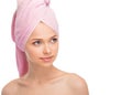 Face of a beautiful young woman with a towel Royalty Free Stock Photo