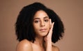 Face, beauty and hair care with black woman and hair, skincare portrait with microblading, healthy skin and glow mockup