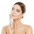 Face Beauty Skin Care, Woman Natural Make Up, Hand on Cheek Royalty Free Stock Photo