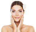 Face Beauty Skin Care, Woman Natural Make Up, Hands on Cheeks Royalty Free Stock Photo